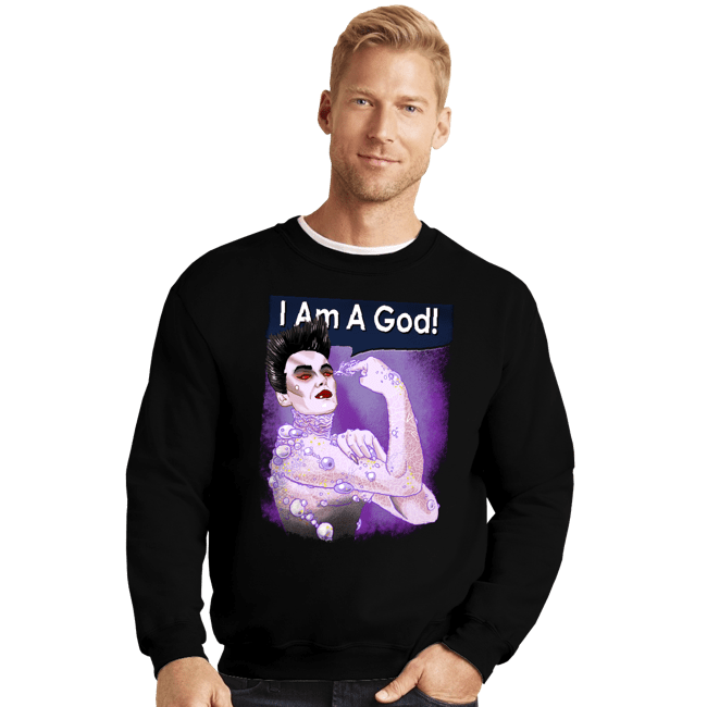 Daily_Deal_Shirts Crewneck Sweater, Unisex / Small / Black I Am A God!
