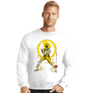 Shirts Crewneck Sweater, Unisex / Small / White Yellow Ranger Sumi-e