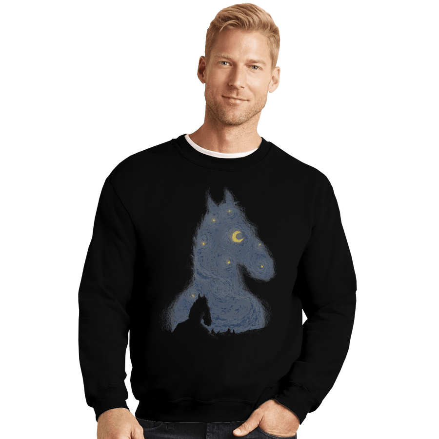 Shirts Crewneck Sweater, Unisex / Small / Black Hollywoo Starry Night