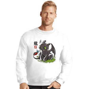 Shirts Crewneck Sweater, Unisex / Small / White Dragon Ink