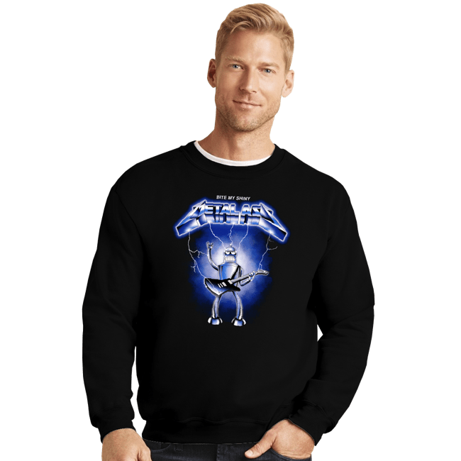 Daily_Deal_Shirts Crewneck Sweater, Unisex / Small / Black Shiny Metal