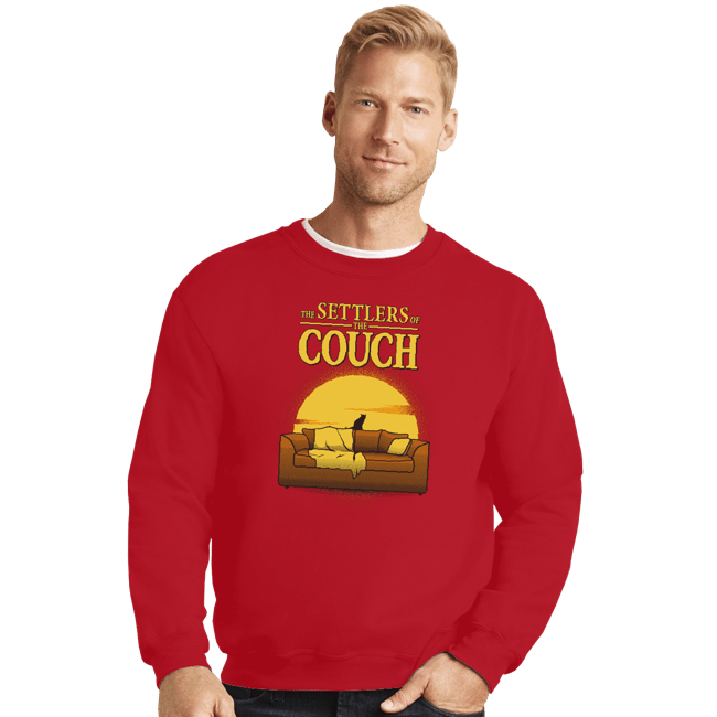 Daily_Deal_Shirts Crewneck Sweater, Unisex / Small / Red The Settlers Of The Couch