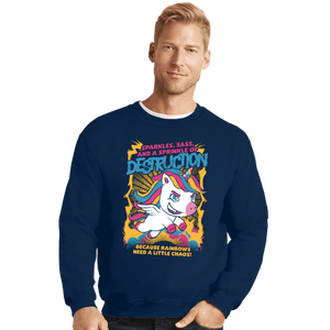 Secret_Shirts Crewneck Sweater, Unisex / Small / Navy Unicorn Rainbows Destruction