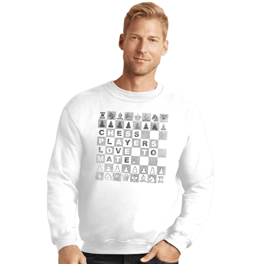 Shirts Crewneck Sweater, Unisex / Small / White Chess Players Love to Mate