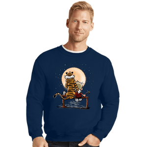 Daily_Deal_Shirts Crewneck Sweater, Unisex / Small / Navy Calvin Friends