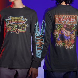 Daily_Deal_Shirts Crewneck Sweater, Unisex / Small / Black Greymon Neon Long Sleeve