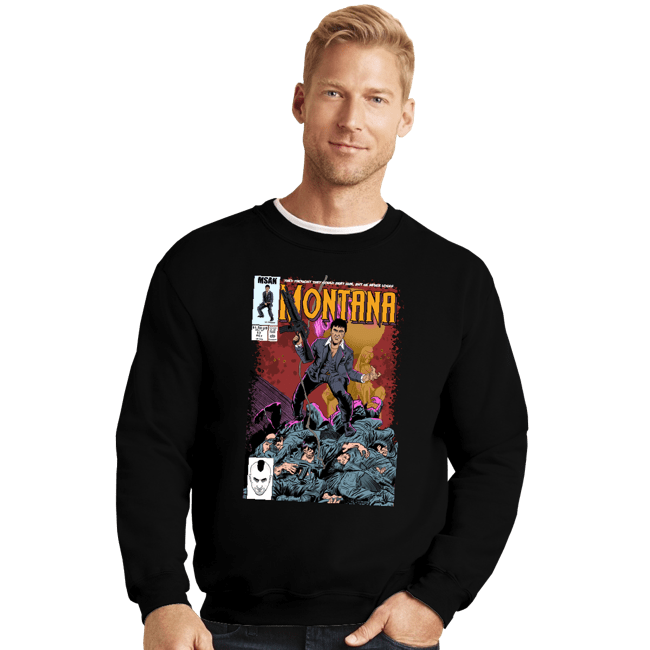 Daily_Deal_Shirts Crewneck Sweater, Unisex / Small / Black Montana Comics