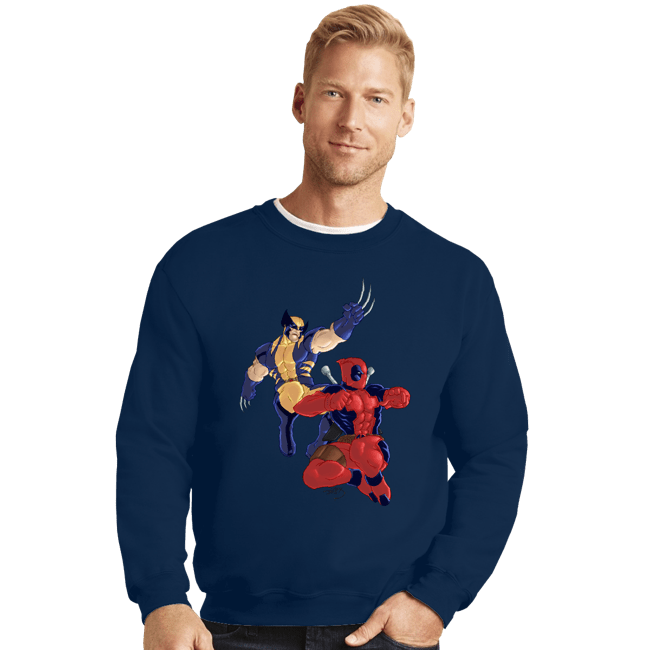 Secret_Shirts Crewneck Sweater, Unisex / Small / Navy Wolverine & Deadpool
