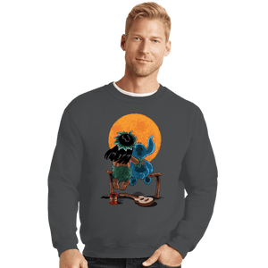 Daily_Deal_Shirts Crewneck Sweater, Unisex / Small / Charcoal Alien And Girl Gazing At The Moon