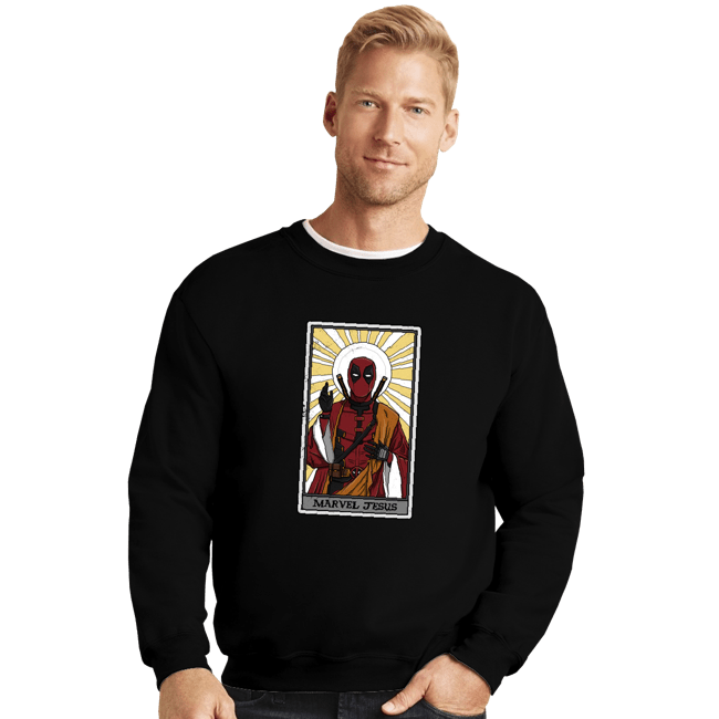 Daily_Deal_Shirts Crewneck Sweater, Unisex / Small / Black Marvel Jesus
