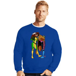 Daily_Deal_Shirts Crewneck Sweater, Unisex / Small / Royal Blue Rogue And Gambit Love
