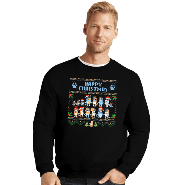 Daily_Deal_Shirts Crewneck Sweater, Unisex / Small / Black Happy Bluey Christmas