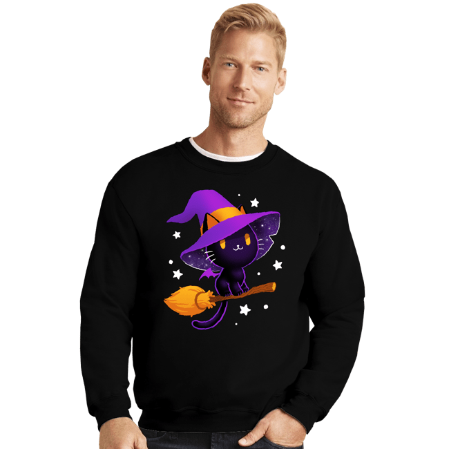 Secret_Shirts Crewneck Sweater, Unisex / Small / Black Witch Cat