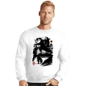 Daily_Deal_Shirts Crewneck Sweater, Unisex / Small / White The Bounty Hunter In The desert Sumi-e