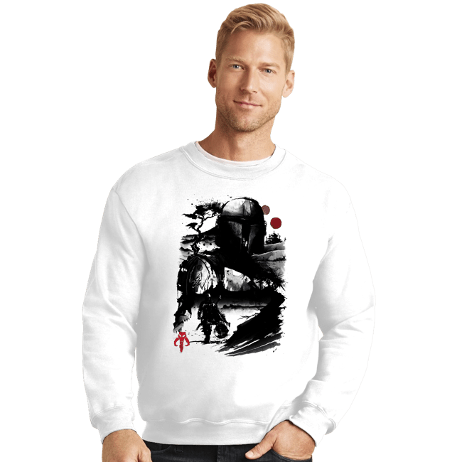 Daily_Deal_Shirts Crewneck Sweater, Unisex / Small / White The Bounty Hunter In The desert Sumi-e