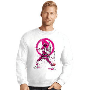 Shirts Crewneck Sweater, Unisex / Small / White Pink Ranger Sumi-e