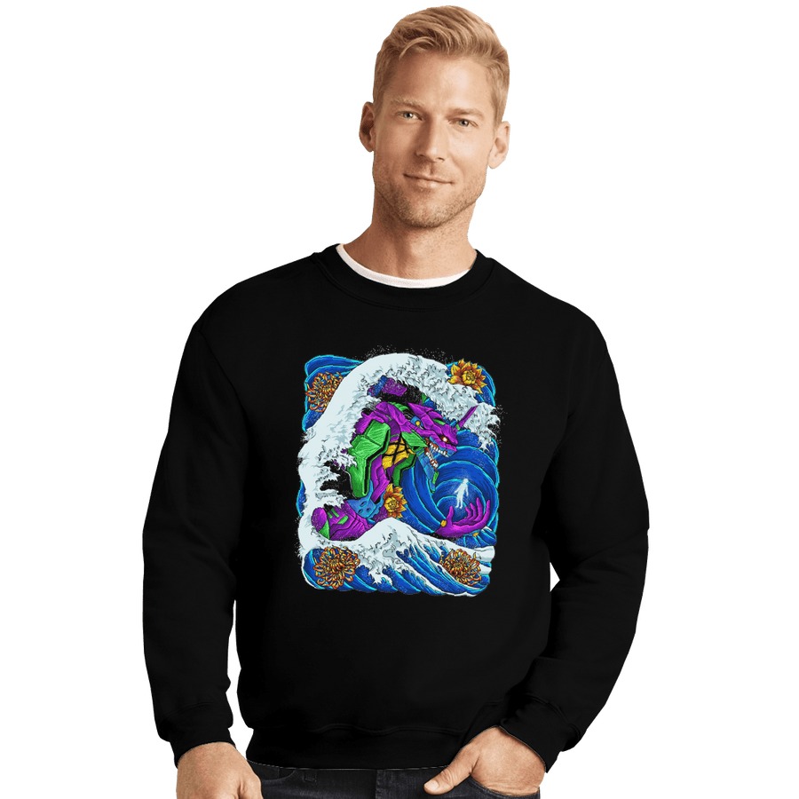 Shirts Crewneck Sweater, Unisex / Small / Black Eva-01 Wave