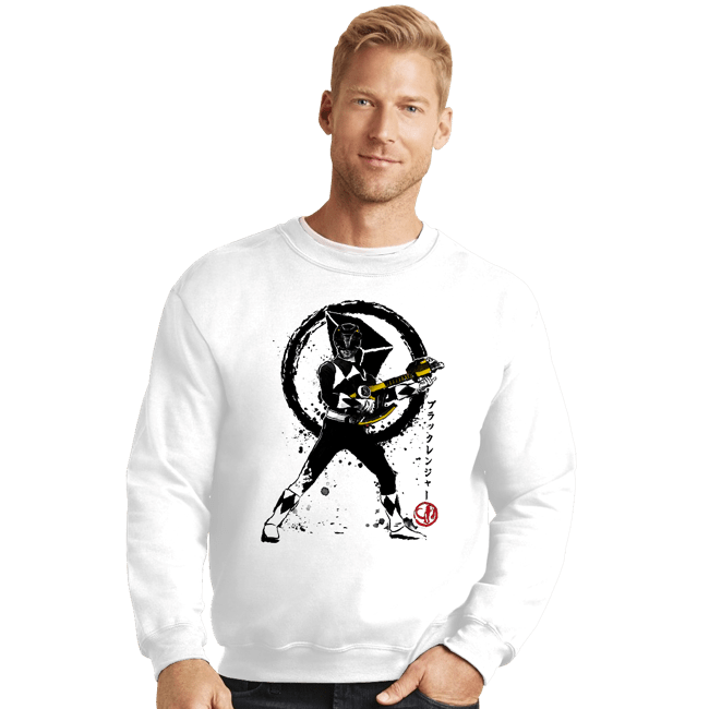 Shirts Crewneck Sweater, Unisex / Small / White Black Ranger Sumi-e