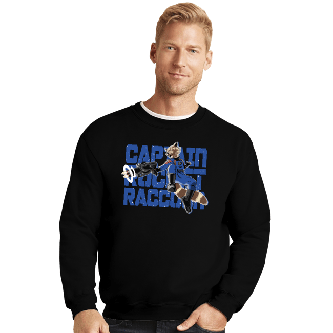 Secret_Shirts Crewneck Sweater, Unisex / Small / Black Captain Rocket Raccoon