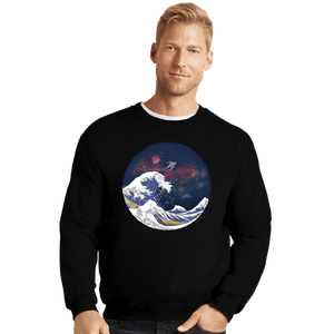 Daily_Deal_Shirts Crewneck Sweater, Unisex / Small / Black Surfing The Great Wave