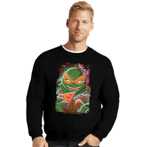 Daily_Deal_Shirts Crewneck Sweater, Unisex / Small / Black Glitch Michelangelo