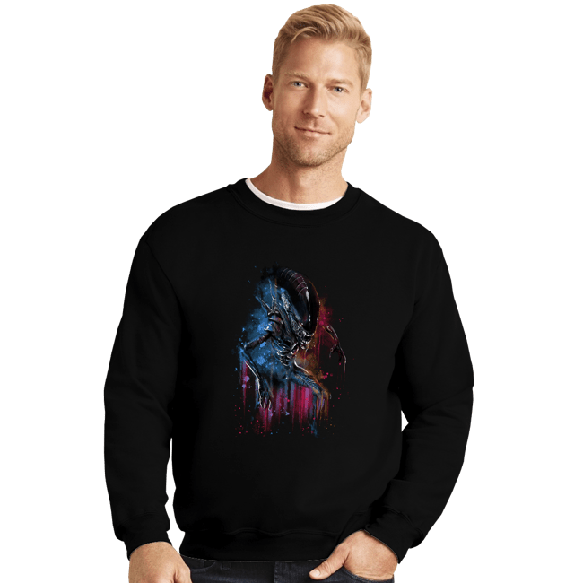 Secret_Shirts Crewneck Sweater, Unisex / Small / Black Alien Watercolor