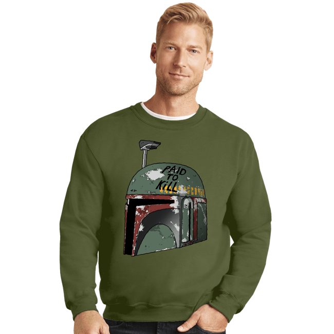 Shirts Crewneck Sweater, Unisex / Small / Military Green Paid To Kill