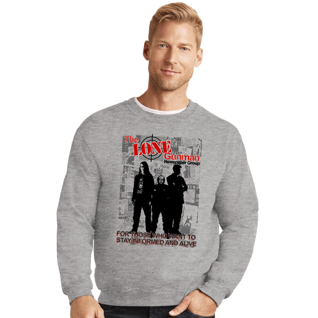 Daily_Deal_Shirts Crewneck Sweater, Unisex / Small / Sports Grey The Lone Gunman Newspaper Group