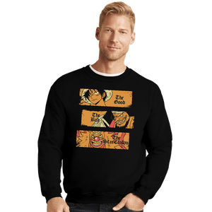 Daily_Deal_Shirts Crewneck Sweater, Unisex / Small / Black The Good The Bad and The Star Clown