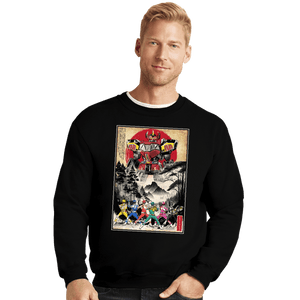 Daily_Deal_Shirts Crewneck Sweater, Unisex / Small / Black Rangers In Japan Woodblock