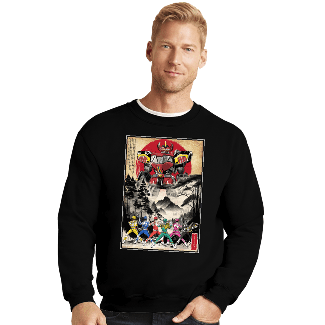 Daily_Deal_Shirts Crewneck Sweater, Unisex / Small / Black Rangers In Japan Woodblock
