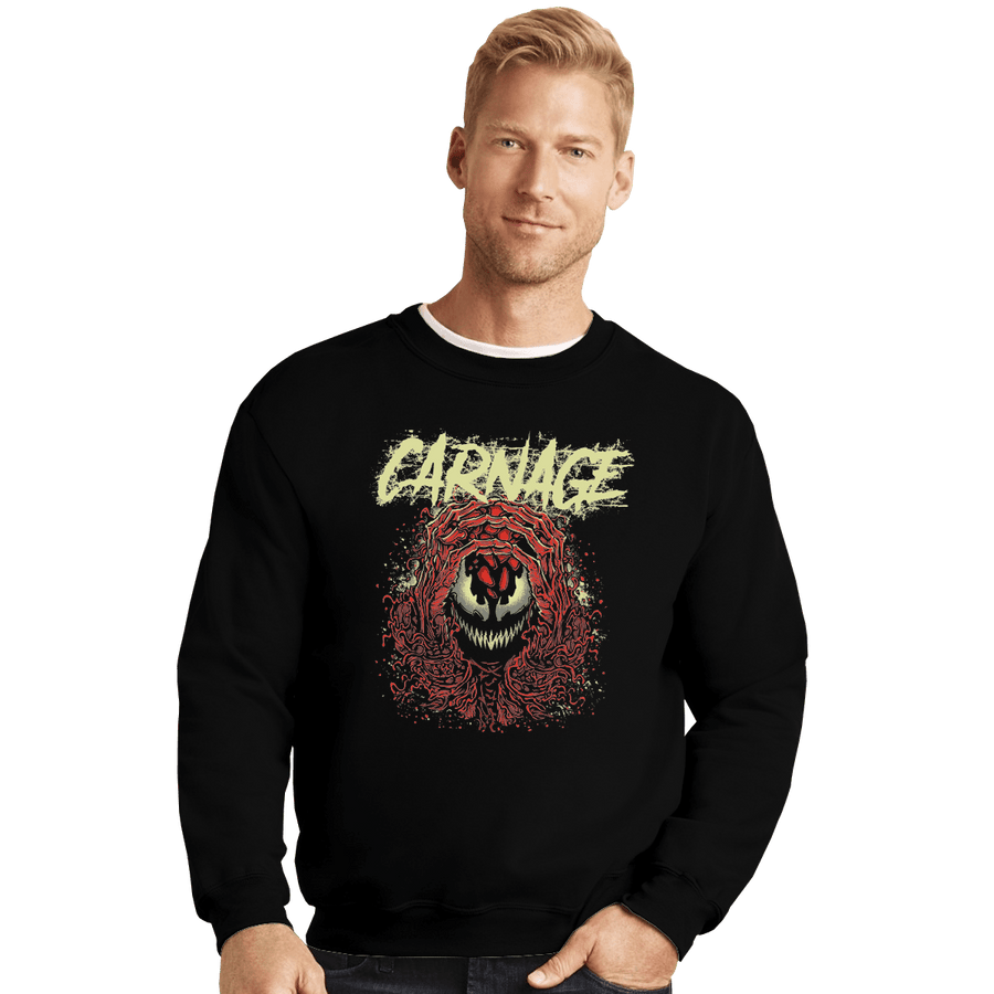 Shirts Crewneck Sweater, Unisex / Small / Black Carnage Red
