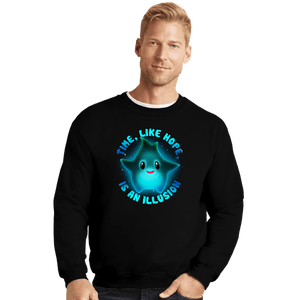 Daily_Deal_Shirts Crewneck Sweater, Unisex / Small / Black Time Is An Illusion
