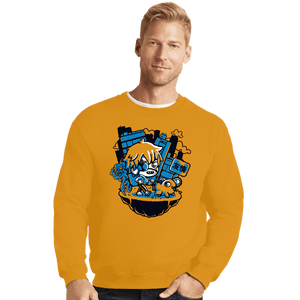 Daily_Deal_Shirts Crewneck Sweater, Unisex / Small / Gold Chainsaw Denji