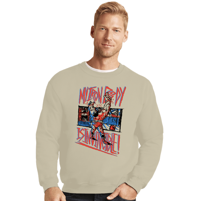 Daily_Deal_Shirts Crewneck Sweater, Unisex / Small / Sand My Iron Body