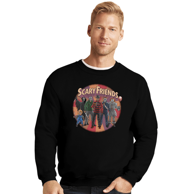 Daily_Deal_Shirts Crewneck Sweater, Unisex / Small / Black Scary Friends