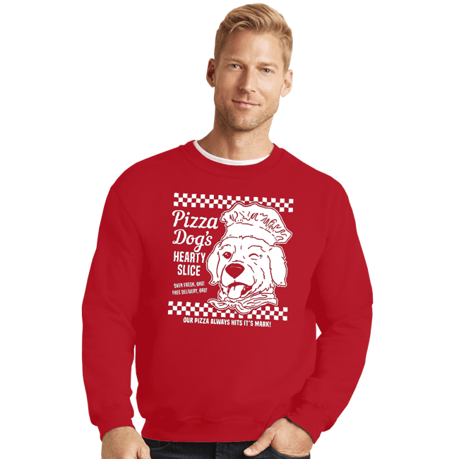 Daily_Deal_Shirts Crewneck Sweater, Unisex / Small / Red Pizza Dog