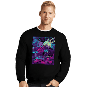 Daily_Deal_Shirts Crewneck Sweater, Unisex / Small / Black Neon Moon Eclipse On Mars