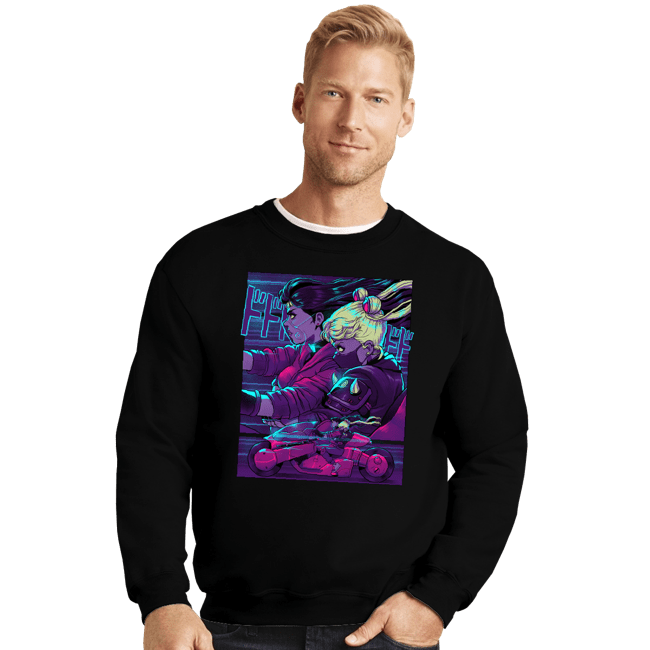 Daily_Deal_Shirts Crewneck Sweater, Unisex / Small / Black Neon Moon Eclipse On Mars