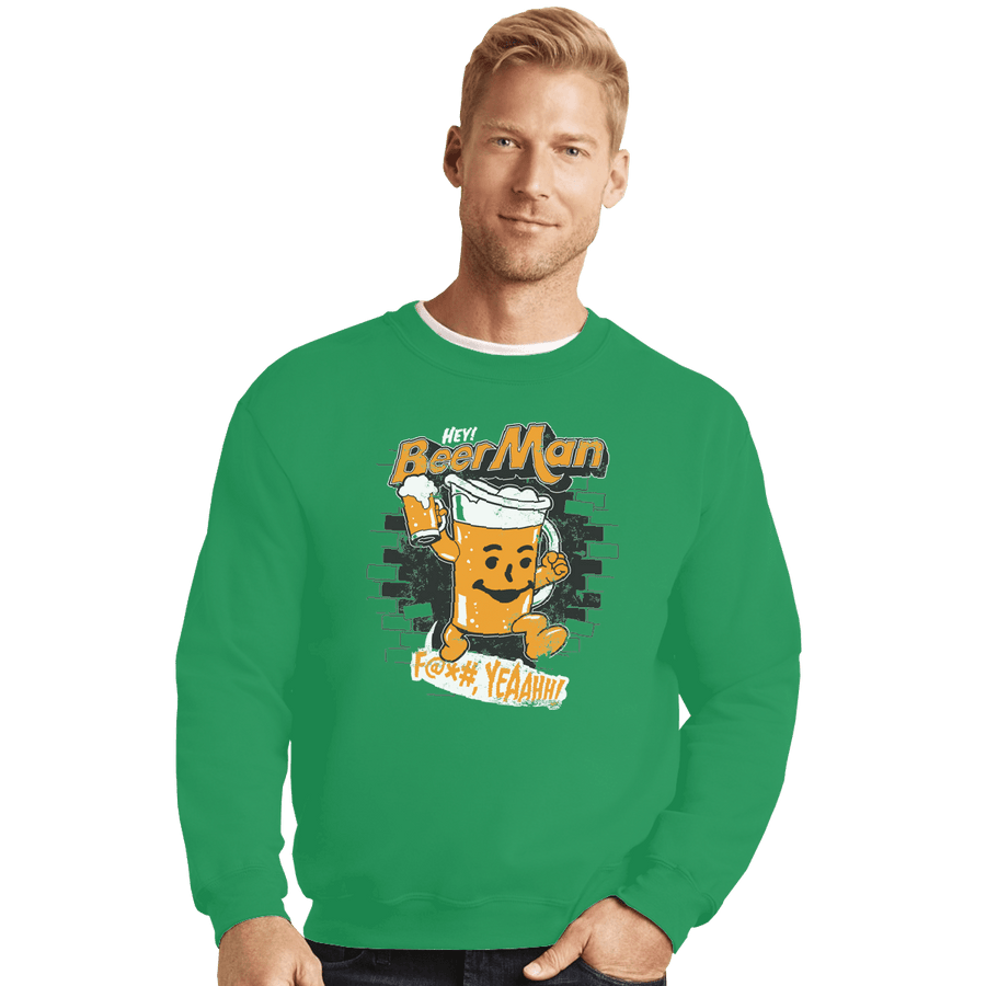 Shirts Crewneck Sweater, Unisex / Small / Irish Green Hey Beer Man