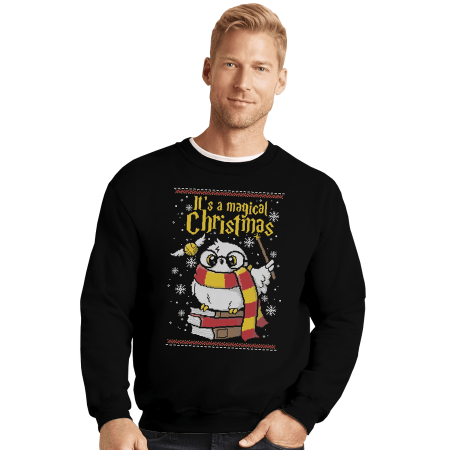 Shirts Crewneck Sweater, Unisex / Small / Black Owl Magic Christmas