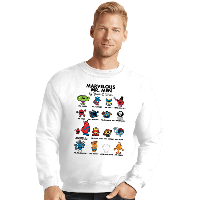 Daily_Deal_Shirts Crewneck Sweater, Unisex / Small / White Marvelous Mr. Men