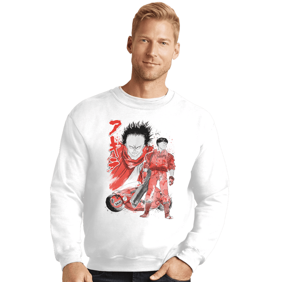 Shirts Crewneck Sweater, Unisex / Small / White Kaneda And Tetsuo Sumi-e