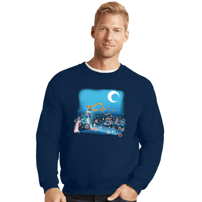 Daily_Deal_Shirts Crewneck Sweater, Unisex / Small / Navy Fighting Evil By Moonlight