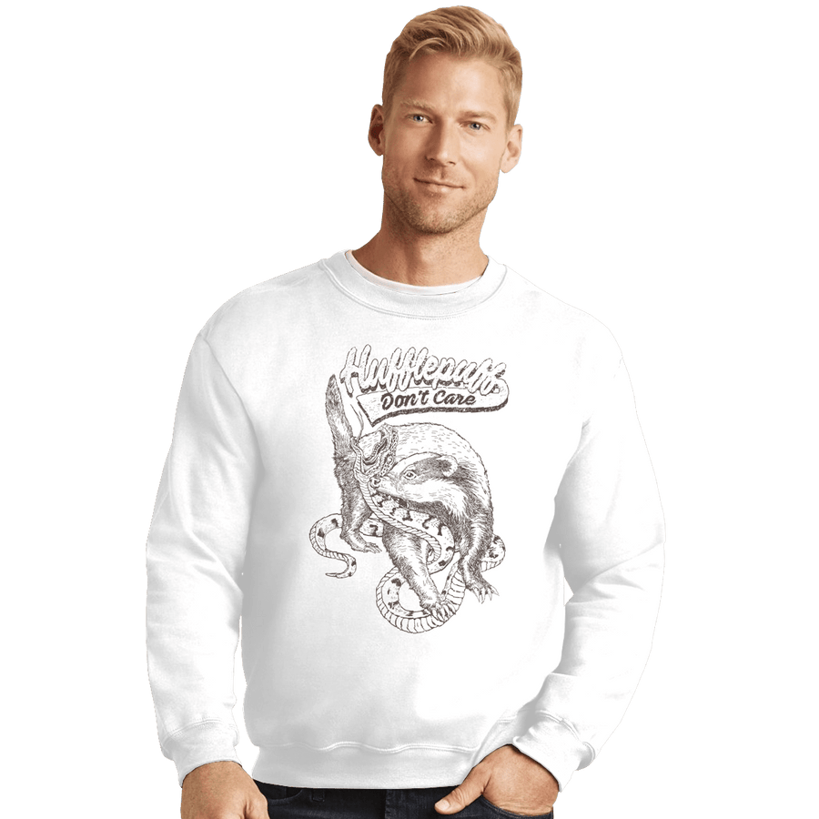 Shirts Crewneck Sweater, Unisex / Small / White Hufflepuff Don't Care