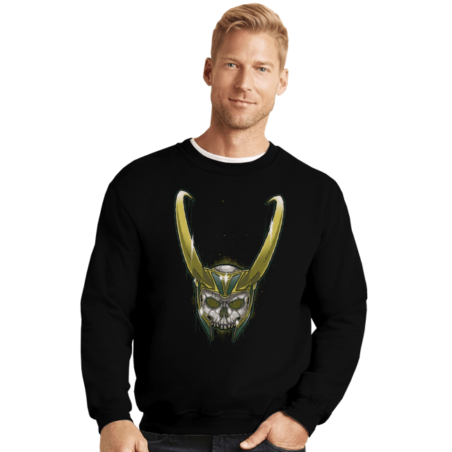 Shirts Crewneck Sweater, Unisex / Small / Black Loki Skull
