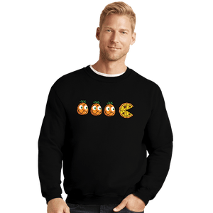 Daily_Deal_Shirts Crewneck Sweater, Unisex / Small / Black Pizza-Man!