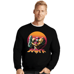 Secret_Shirts Crewneck Sweater, Unisex / Small / Black Retro Space Hunter