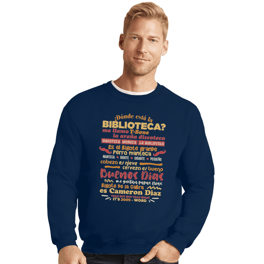 Shirts Crewneck Sweater, Unisex / Small / Navy The Bibliotecas Rap