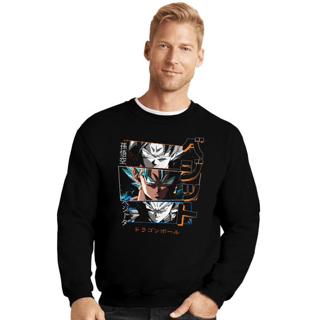 Daily_Deal_Shirts Crewneck Sweater, Unisex / Small / Black Fusion Vegito